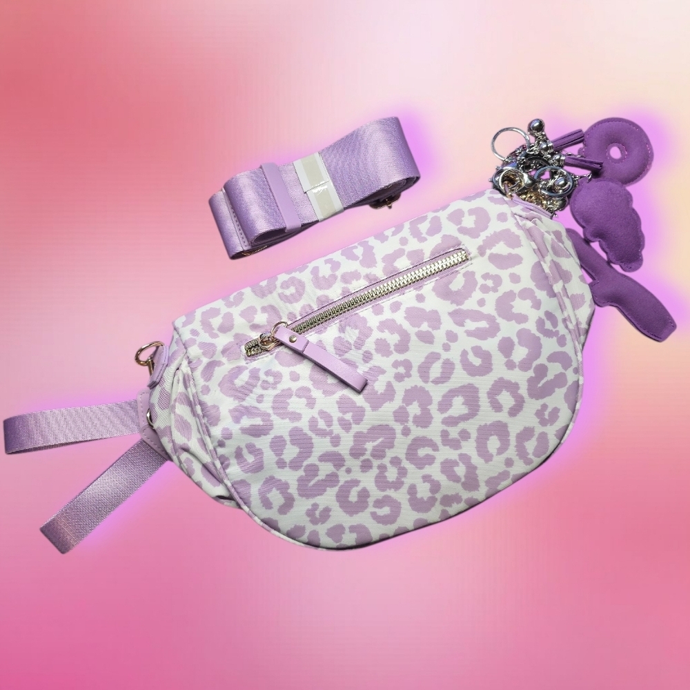 Bum Bag Bundle Deal | Leopard Nylon Crossbody +  Acrylic Chain & 3 Bag Charms - Picture 3 of 4